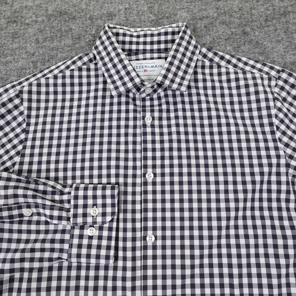 Mizzen+Main Leeward Trim Fit Shirt Men's XL Navy White Gingham Check Long Sleeve - Picture 1 of 12
